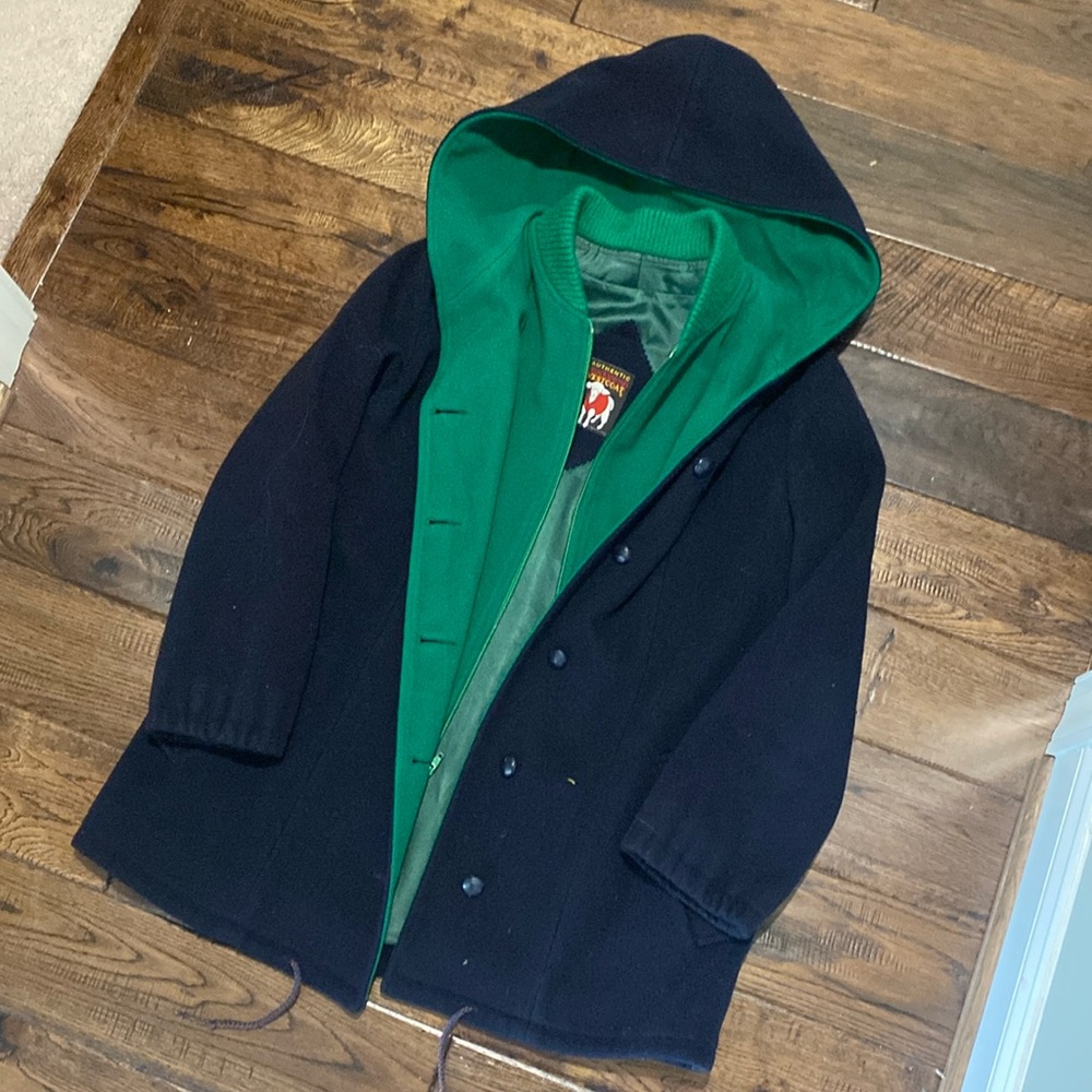 Authentic Mackintosh Vestcoat Wool Navy Blue Green Jacket Coat Winter Button Zip